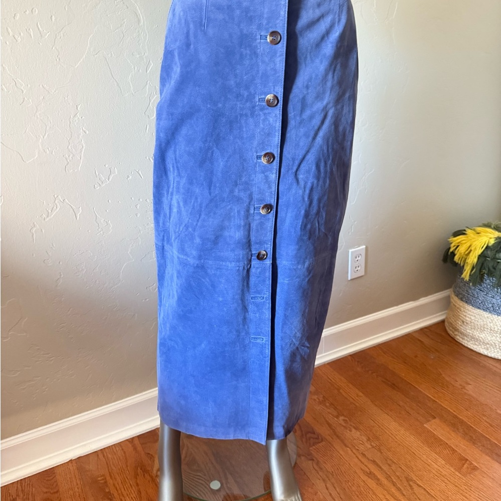 Monterey‎ Bay Ice Blue Suede Button-Front Women's Midi Pencil Skirt NWOT - Picture 5 of 12
